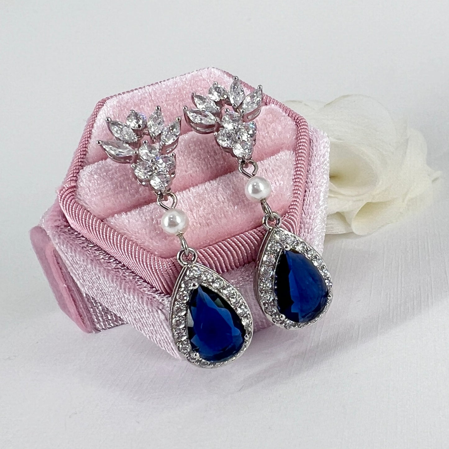 Bridal Wedding Sapphire Something Blue Teardrop Earrings