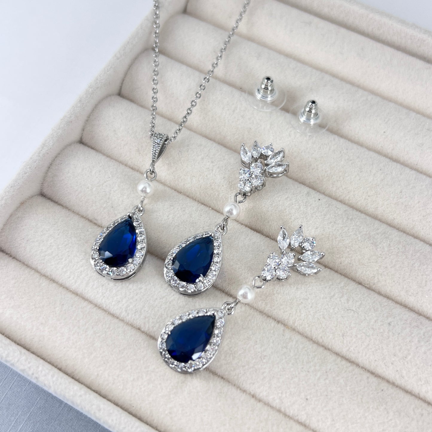 Bridal Wedding Sapphire Something Blue Teardrop Earrings