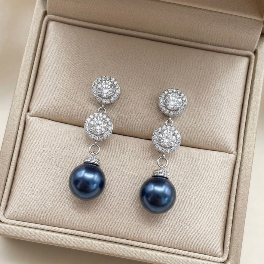 Wedding Navy Pearl Earrings Crystal Bridal Accessory