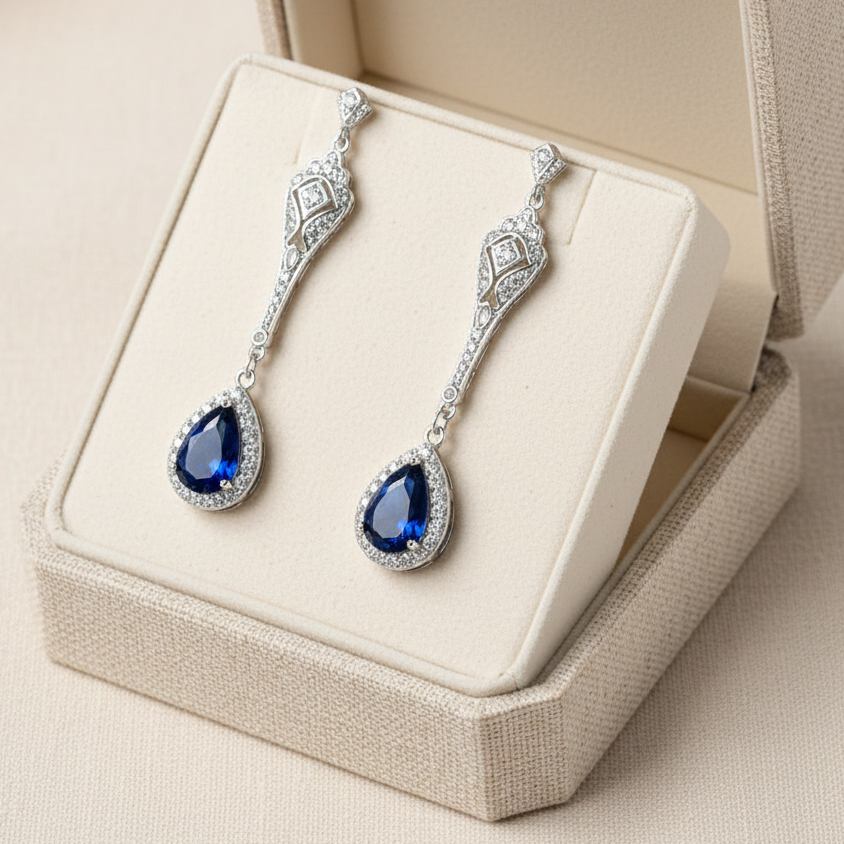 Something Blue Bridal Earrings Sapphire Teardrop