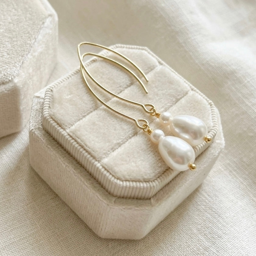 Minimal White Pearl Dangle Earrings Gift