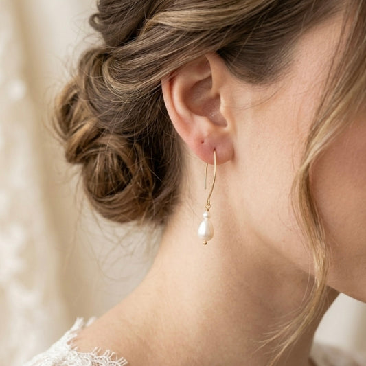 Minimal White Pearl Dangle Earrings Gift