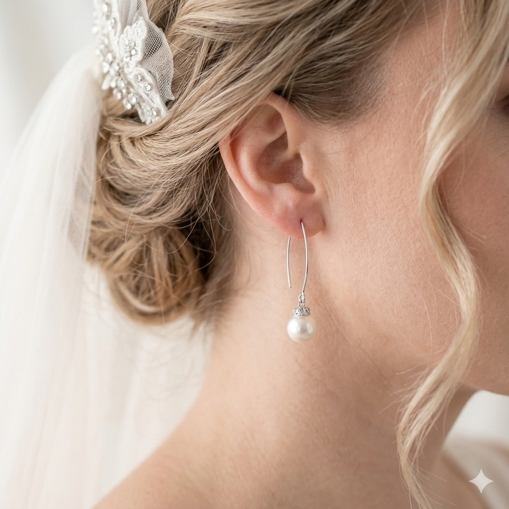 Minimal White Pearl Dangle Earrings Gift For Her Wedding Bridal