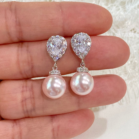 Alana CZ Classic 10mm Pink Pearl Dangle Earrings