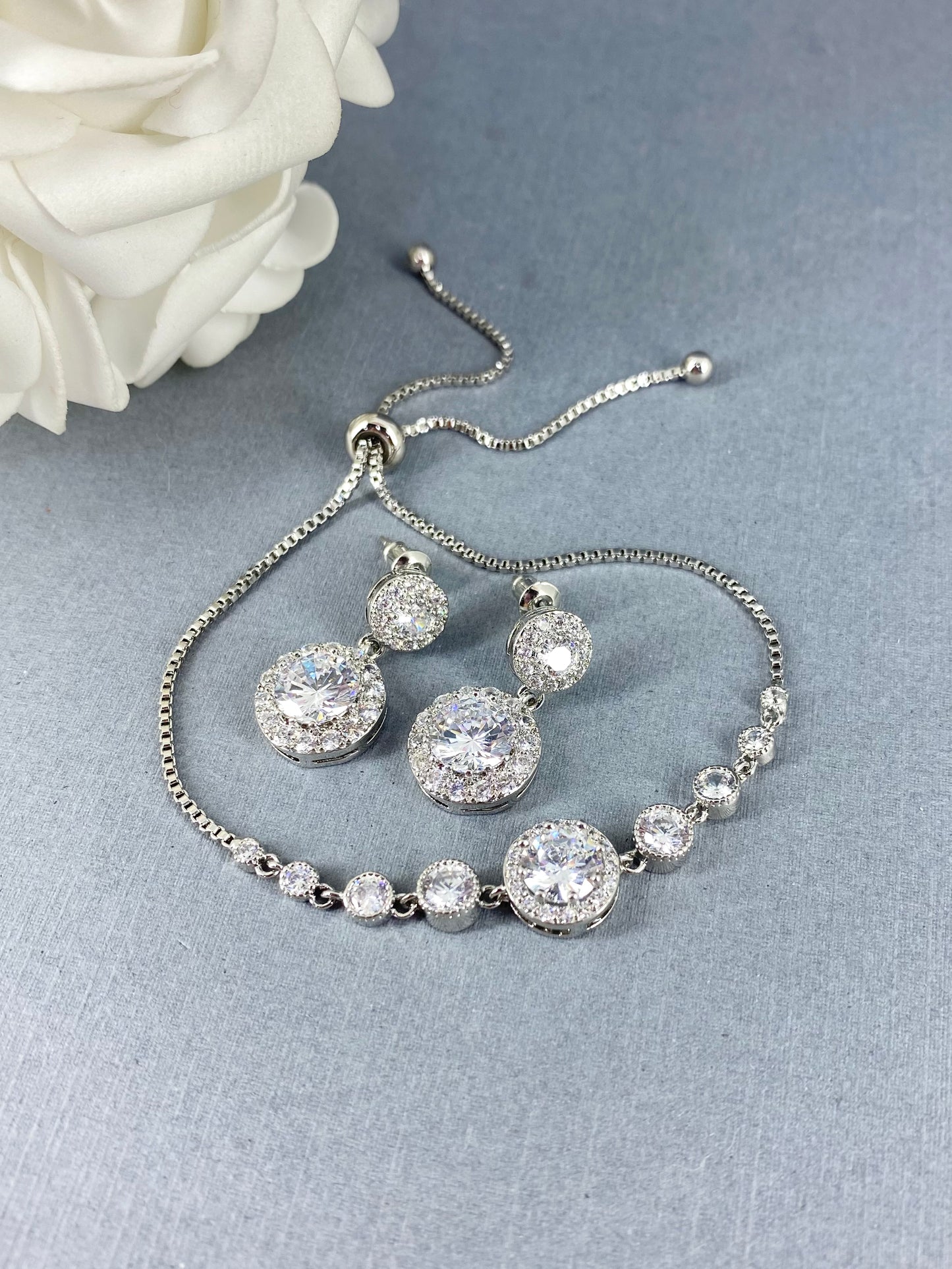 Emily 2pcs CZ Circle Bracelet and Earrings Set