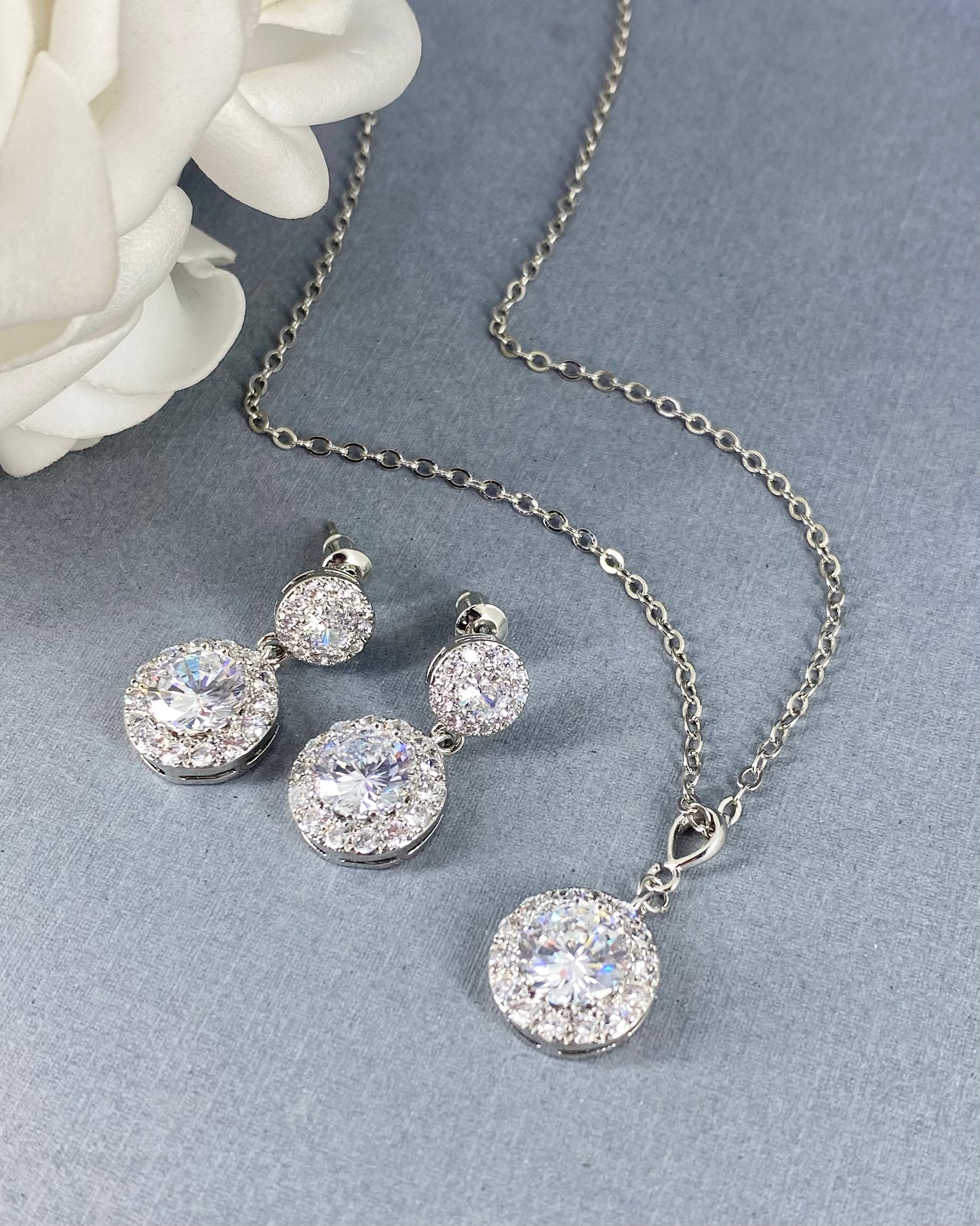 Leah 2pcs CZ Circle Necklace and Earrings Set