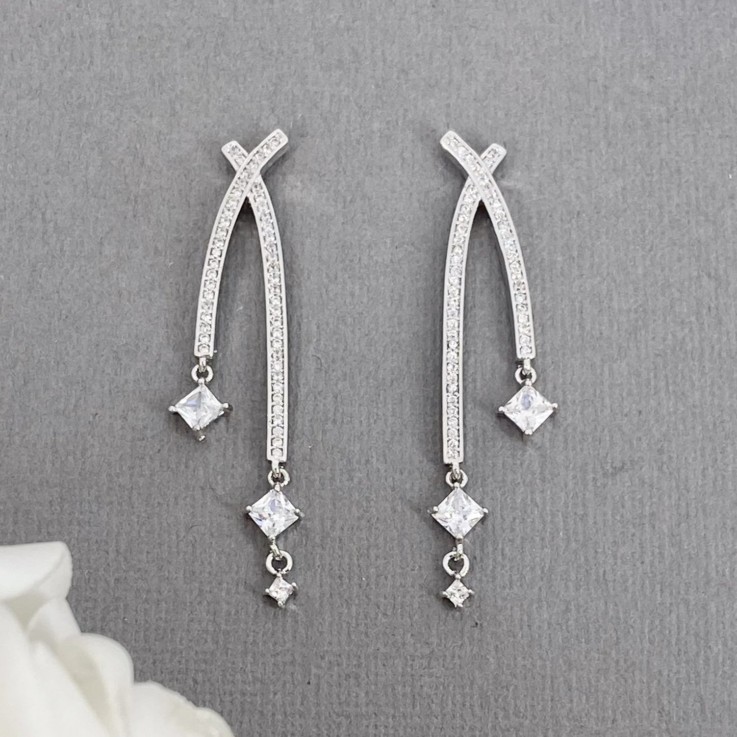 Kacey CZ Linear Long Earrings