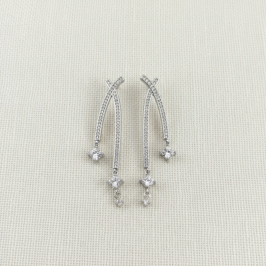Wedding Bridal CZ Linear Long Earrings