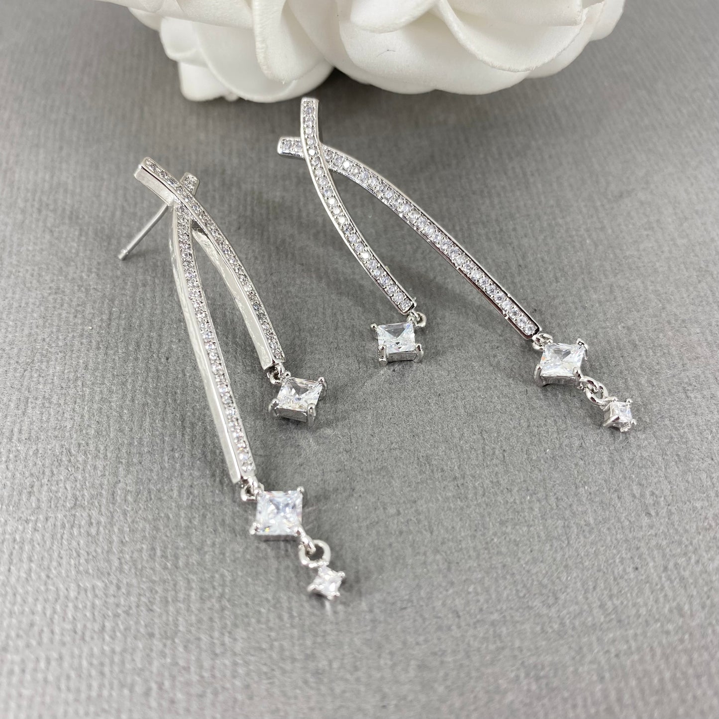 Kacey CZ Linear Long Earrings