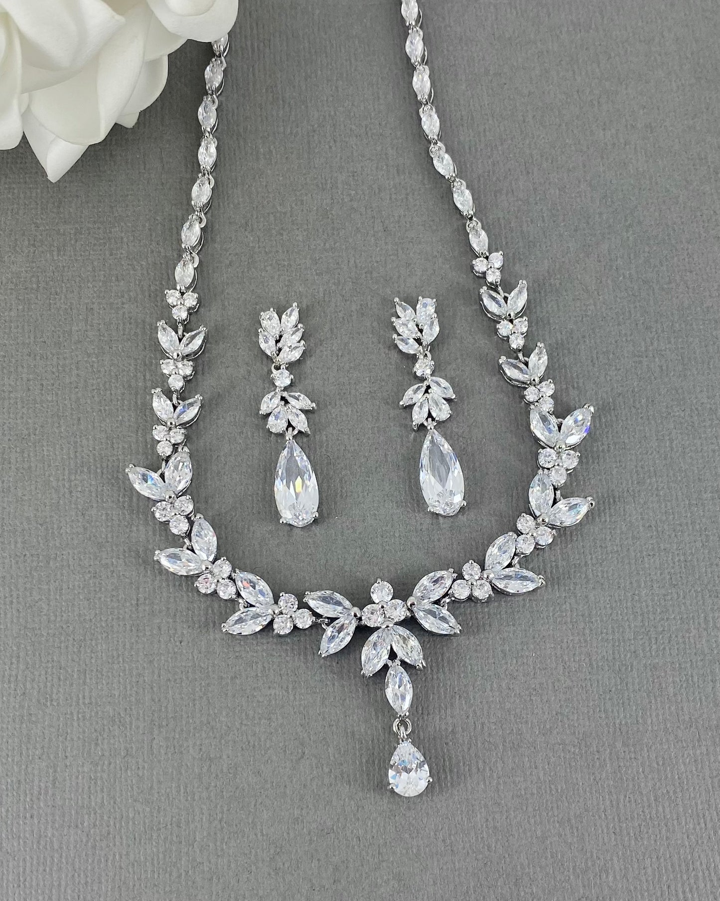 Lorelei 2pcs White Gold Plated CZ Necklace and Earrings Set