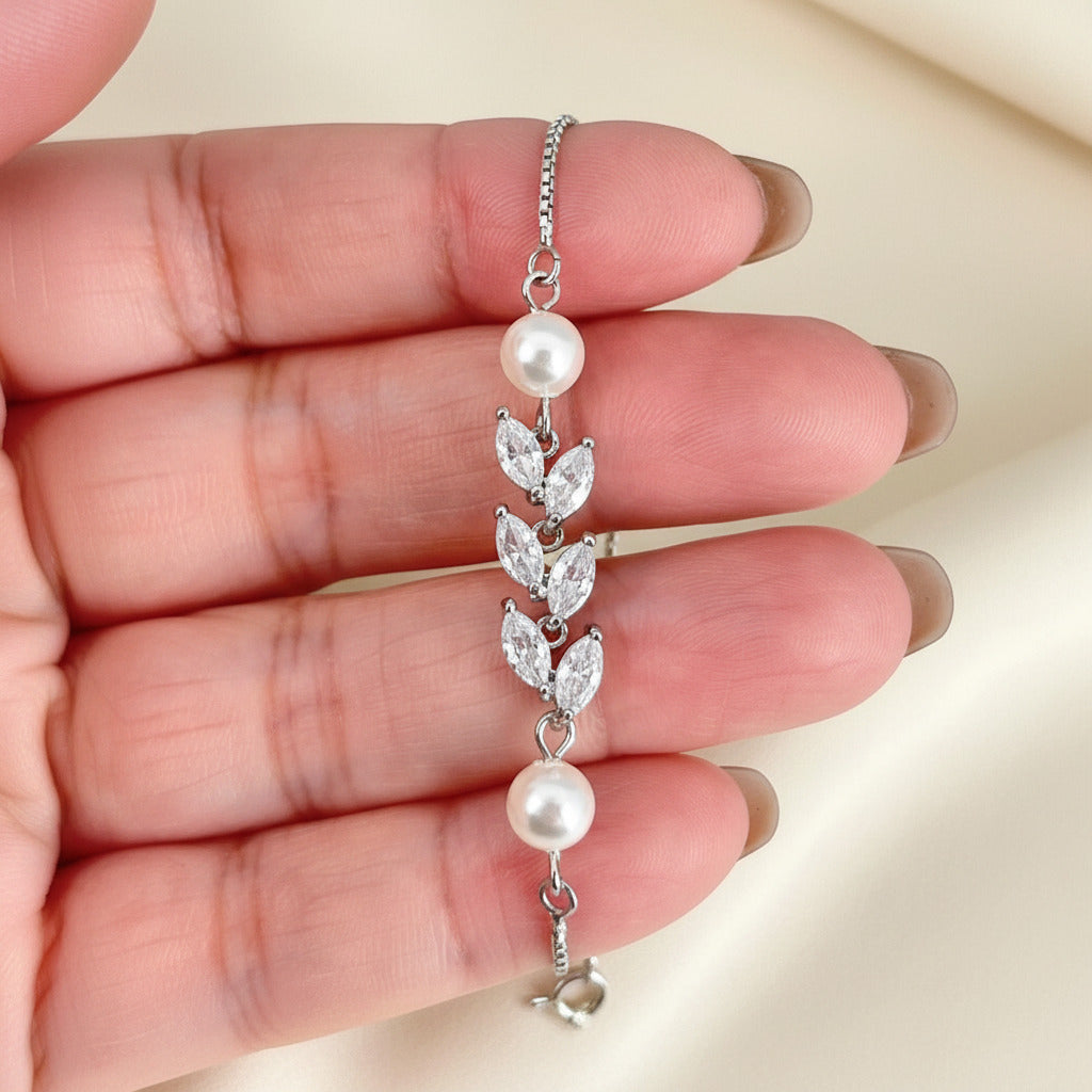 Bridesmiads Crystal and Pearl Adjustable Bracelet