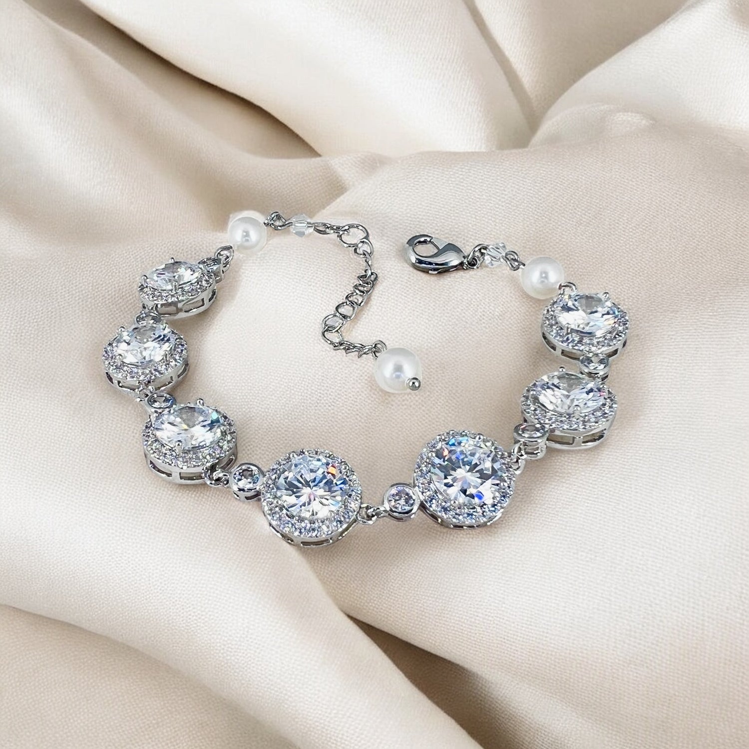 Elegant crystal bracelet for weddings and formal occasions photographed to show sparkle and clarity