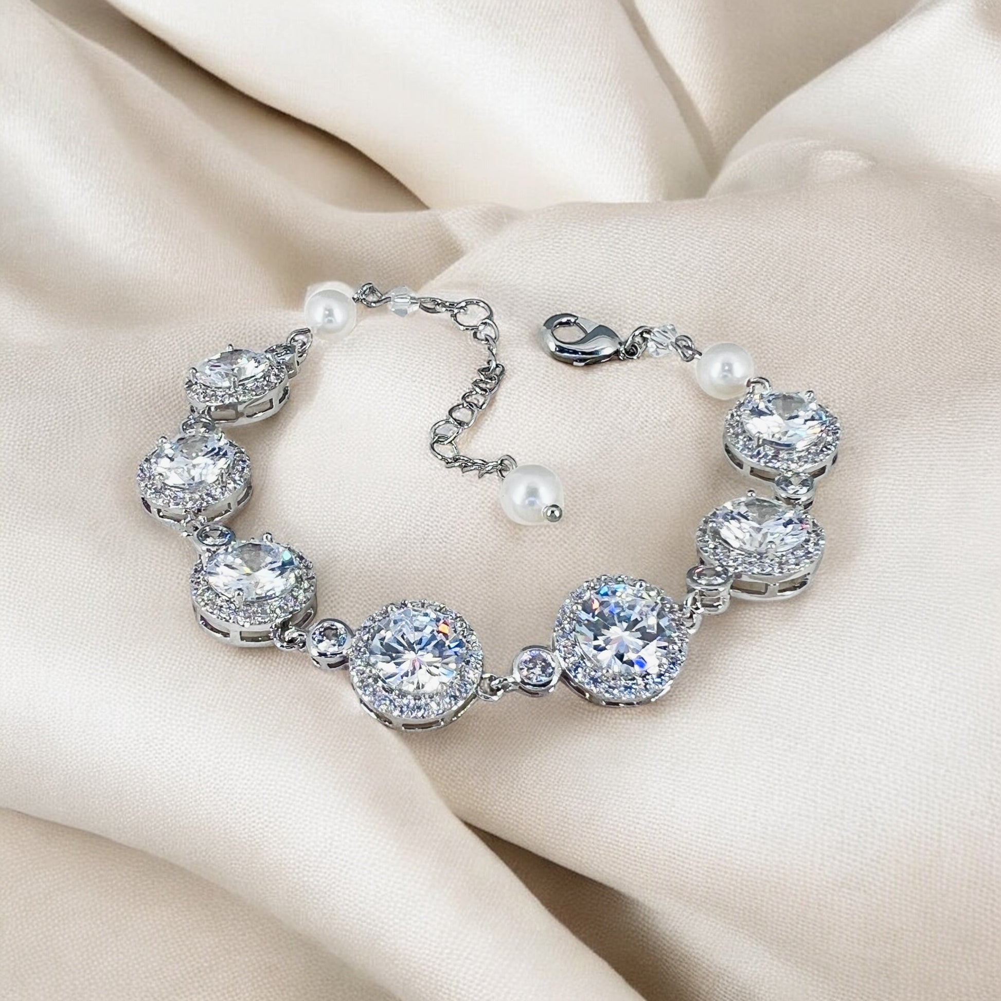 Elegant crystal bracelet for weddings and formal occasions photographed to show sparkle and clarity