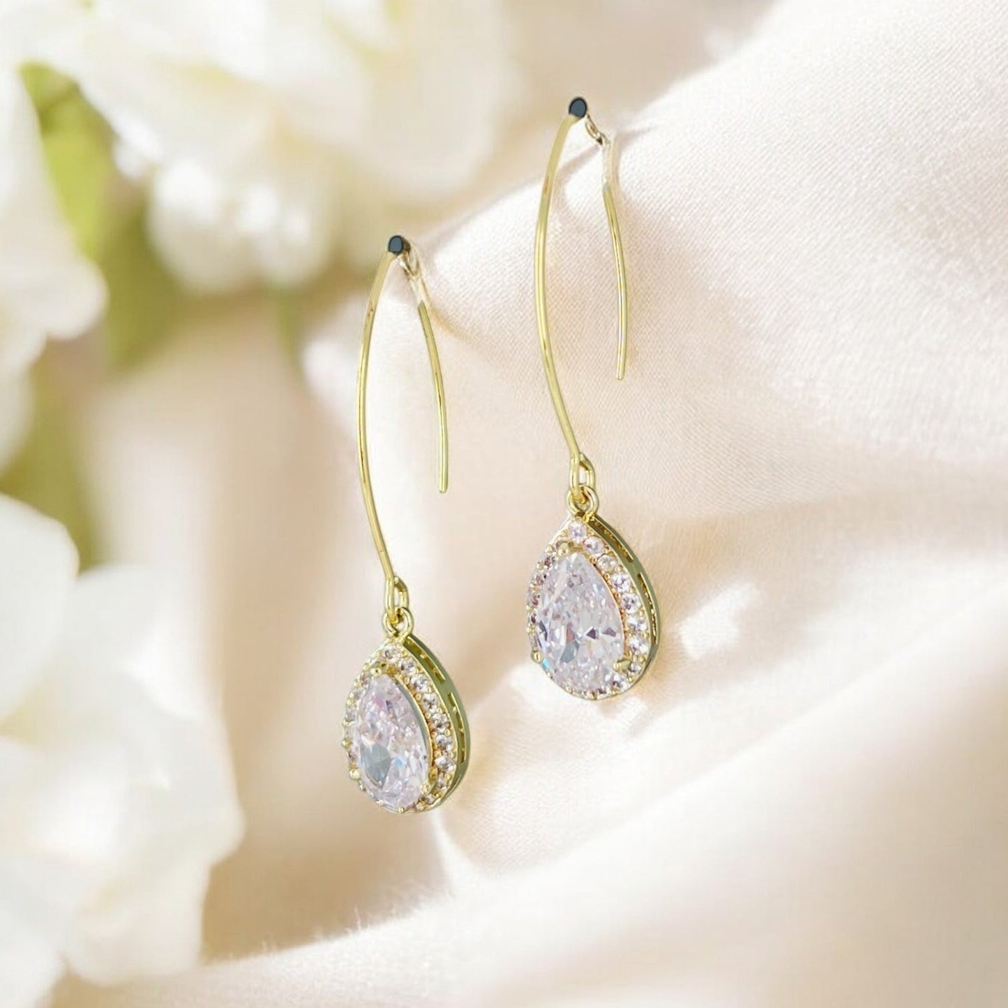 Minimal gold crystal drop earrings bridesmaid gift idea