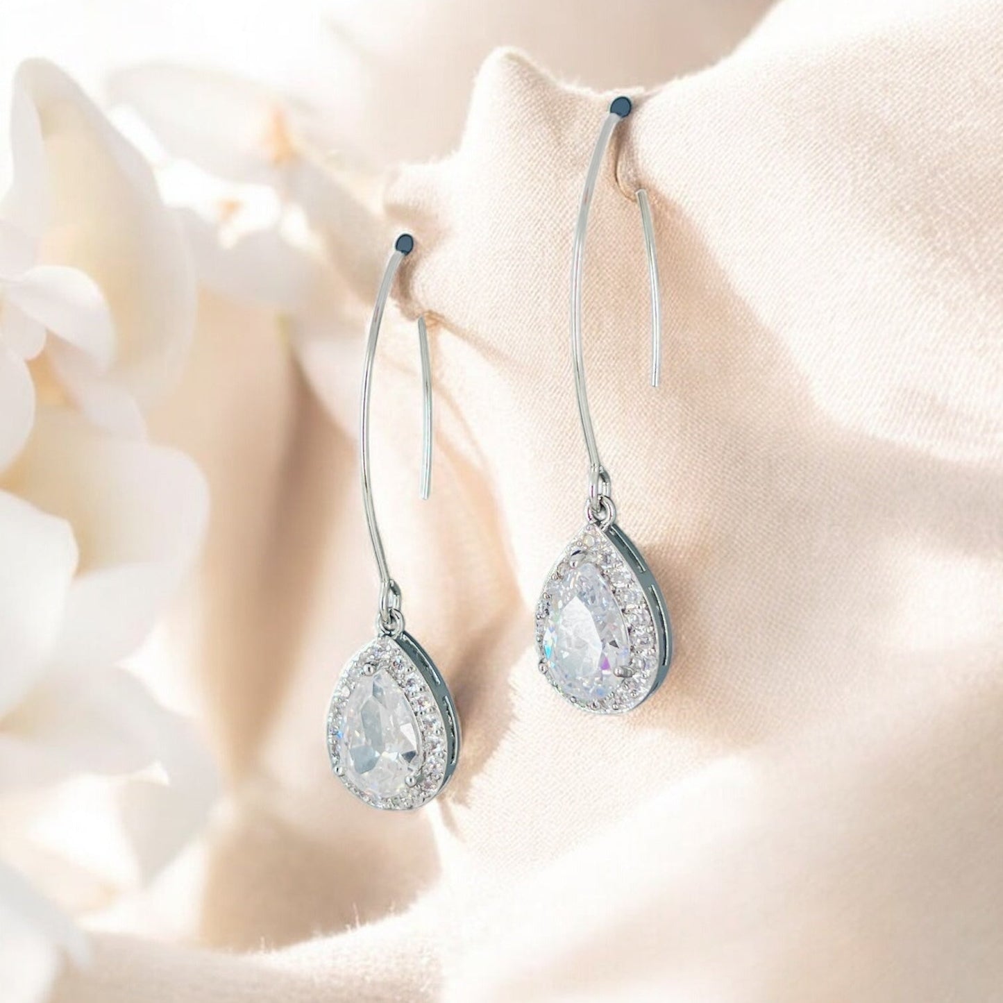Halo teardrop crystal earrings simple bridal accessory