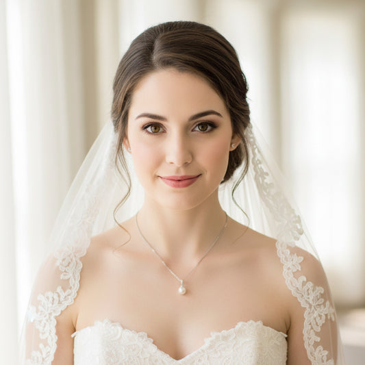 Simple Austrian White Crystal Pearl Dangle Necklace
