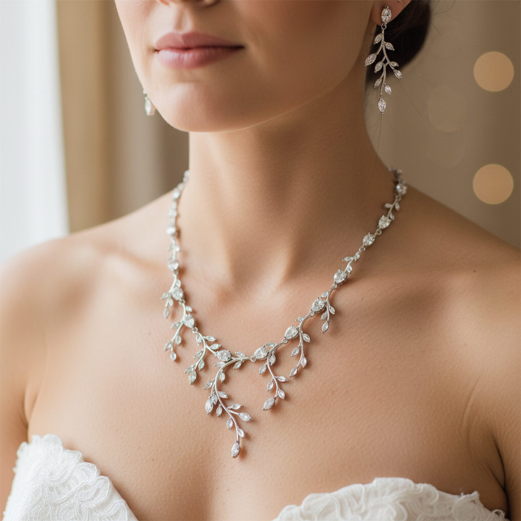 Bridal Leaf Style Necklace and Earrings Set
