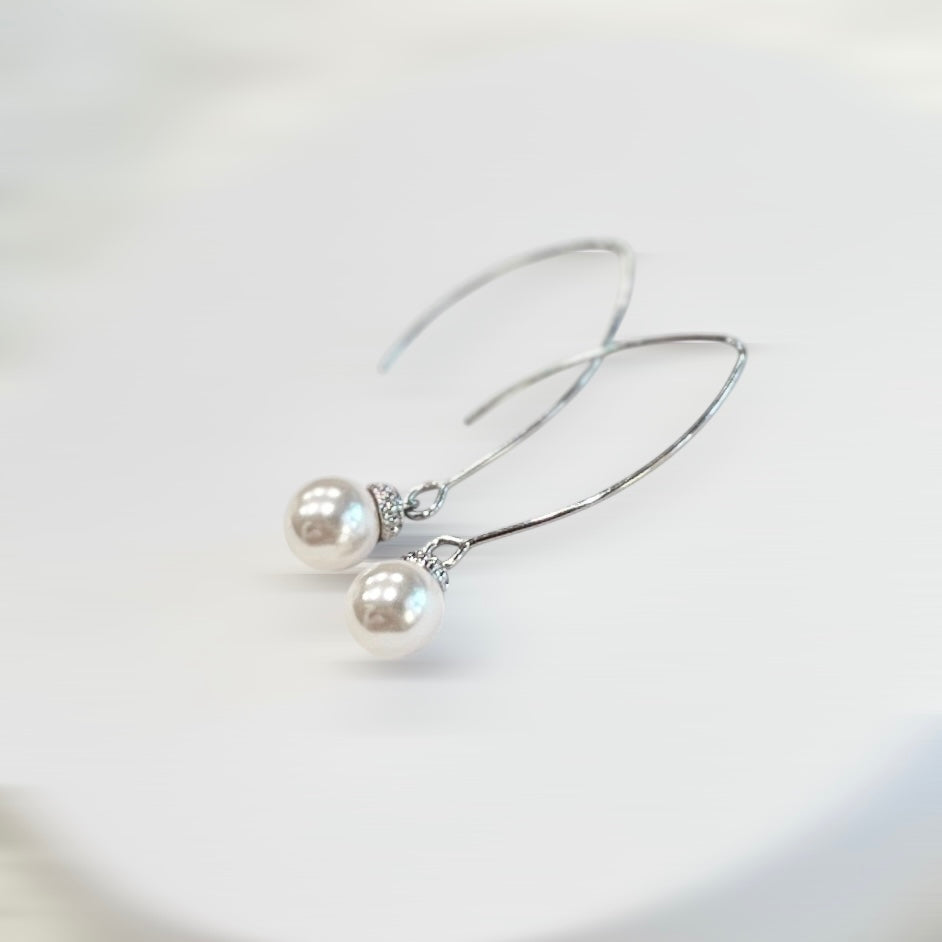 Minimal White Pearl Dangle Earrings Gift For Her Wedding Bridal