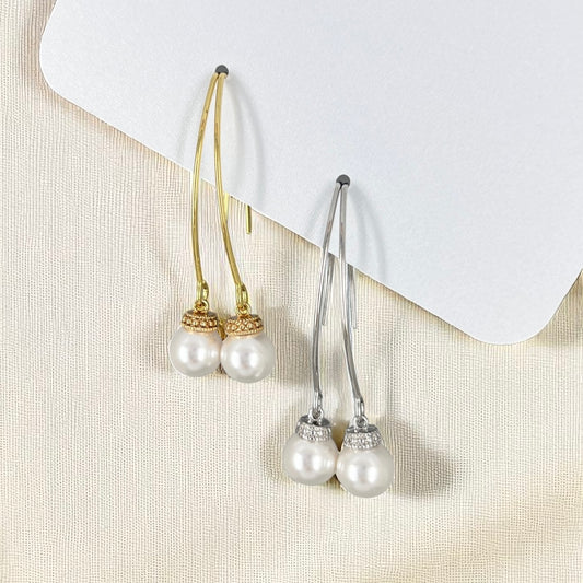 Minimal White Pearl Dangle Earrings Gift For Her Wedding Bridal