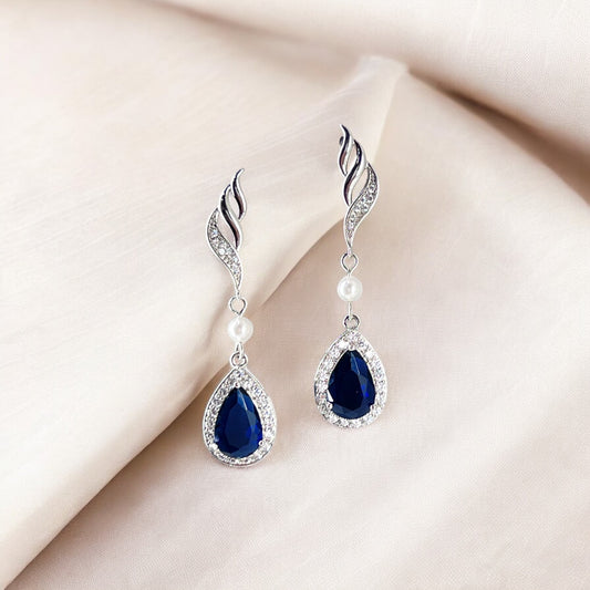 Bridal Wedding Sapphire Blue Teardrop Crystal Earrings