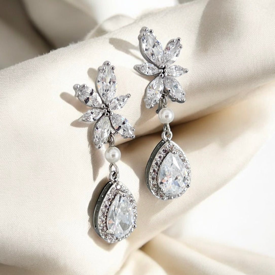 Clear crystal halo drop earrings non pierced