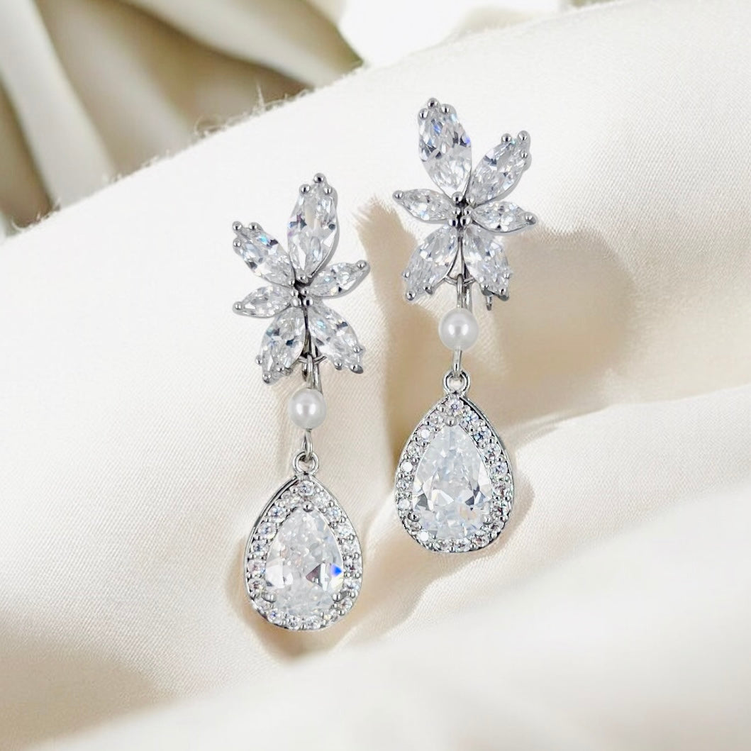 Sparkling crystal drop earrings pearl detail