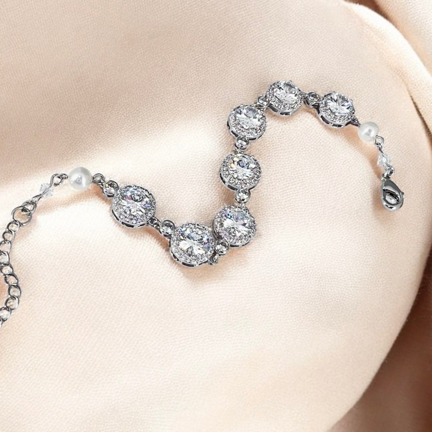 Clear crystal bridal bracelet gift idea photographed to highlight craftsmanship and fine detailing