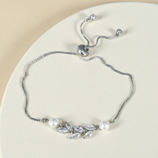 Bridesmiads Crystal and Pearl Adjustable Bracelet