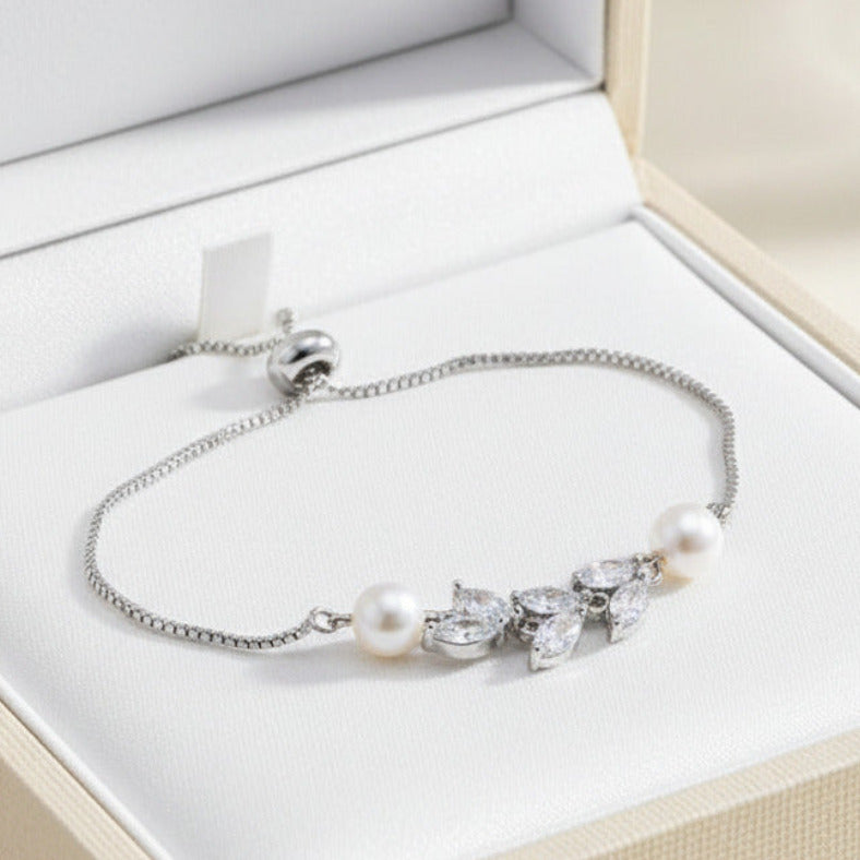 Bridesmiads Crystal and Pearl Adjustable Bracelet