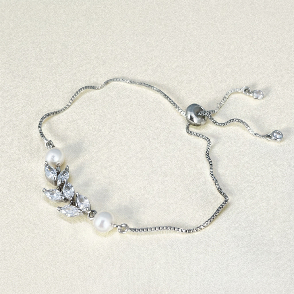 Bridesmiads Crystal and Pearl Adjustable Bracelet