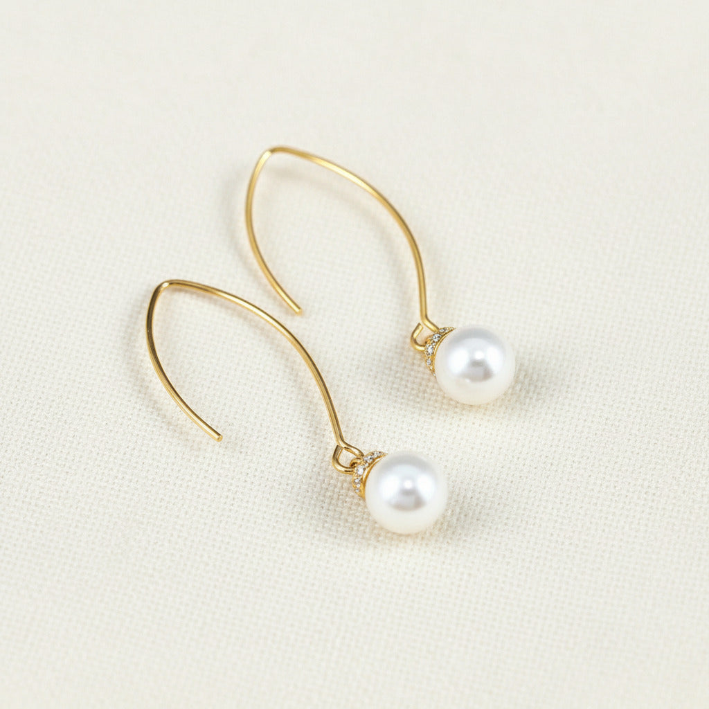 Minimal White Pearl Dangle Earrings Gift For Her Wedding Bridal
