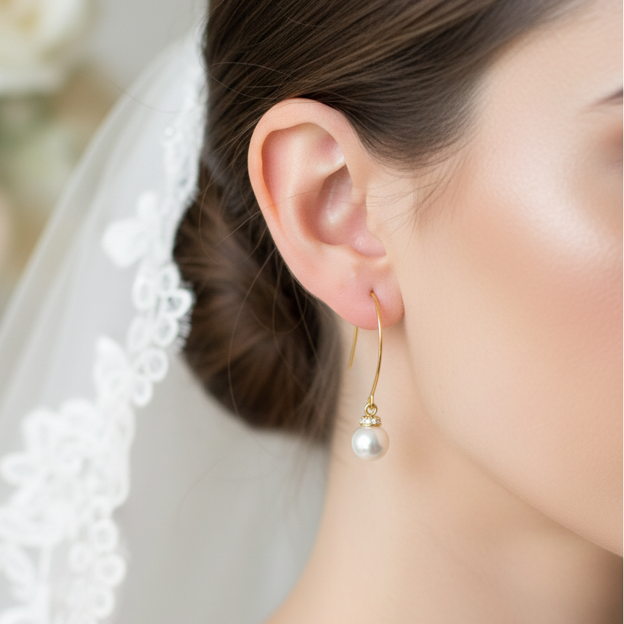Minimal White Pearl Dangle Earrings Gift For Her Wedding Bridal