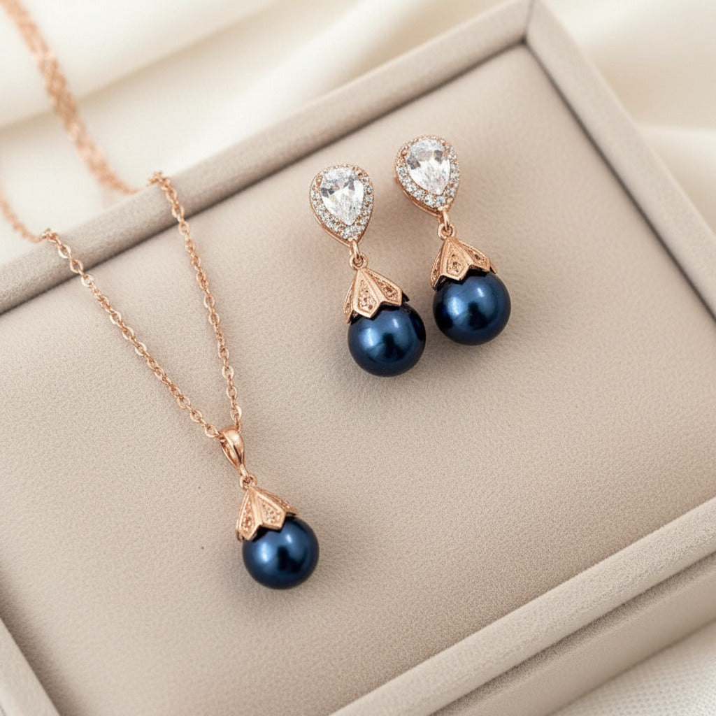 Navy Blue Pearl Bridal Earrings Something Blue