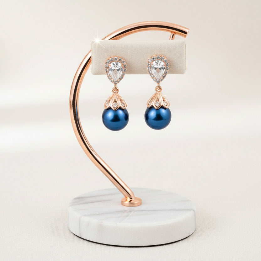 Navy Blue Pearl Bridal Earrings Something Blue