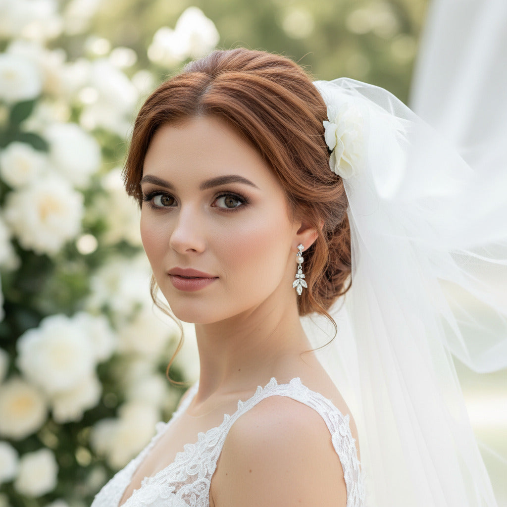 Ensemble collier et boucles d'oreilles en feuilles et perles CZ Lana 2 pièces 