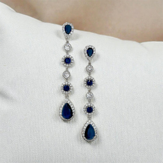 Blue Sapphire Teardrop Bridal Necklace and Earrings Jewelry Set