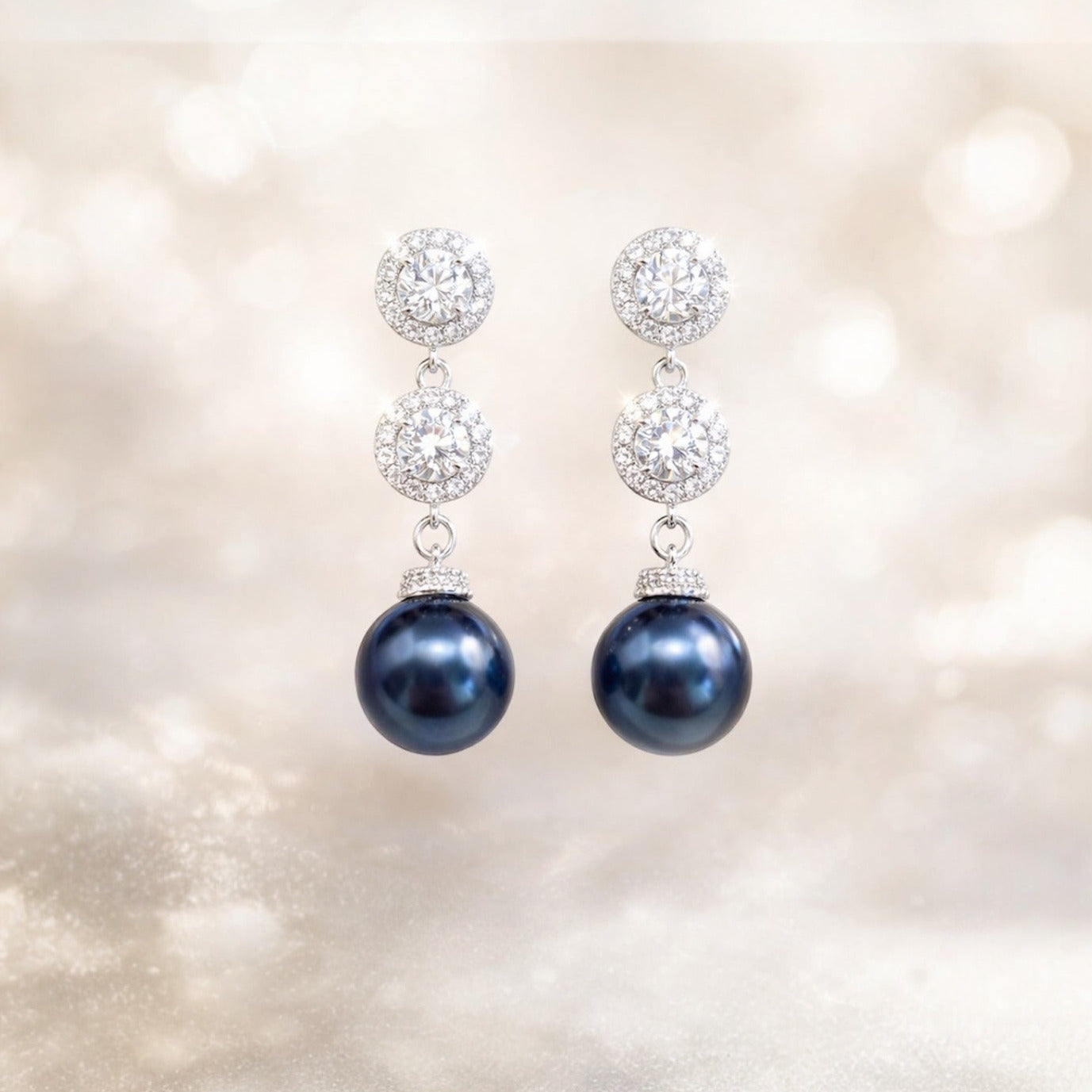Wedding Navy Pearl Earrings Crystal Bridal Accessory