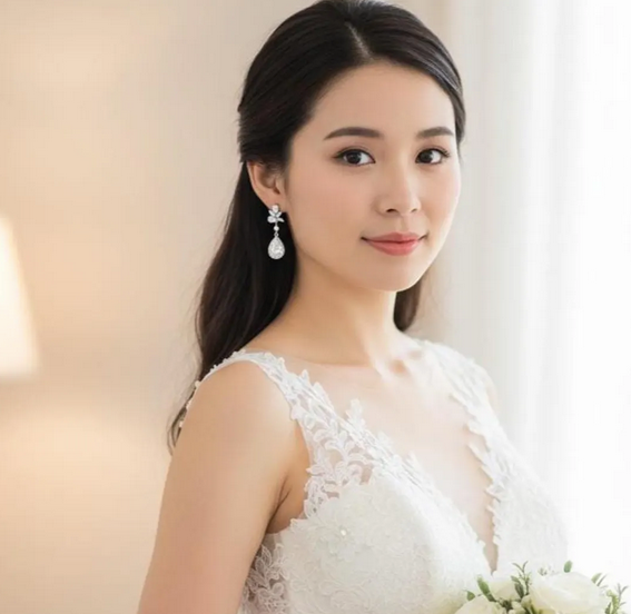 Woman in a white lace dress with a blurred background