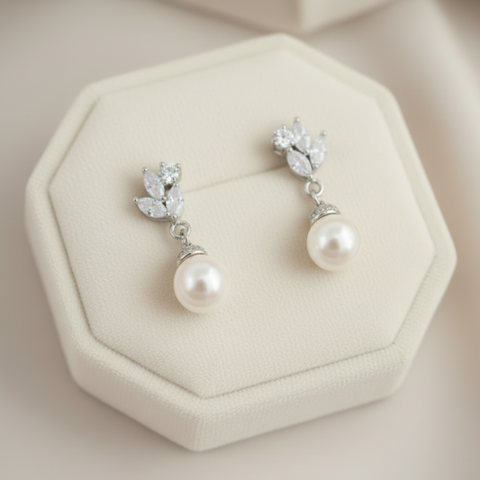 Bridal Pearl Drop Earrings Necklace Set Wedding Jewelry