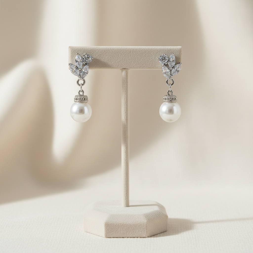 Bridal Pearl Drop Earrings Necklace Set Wedding Jewelry