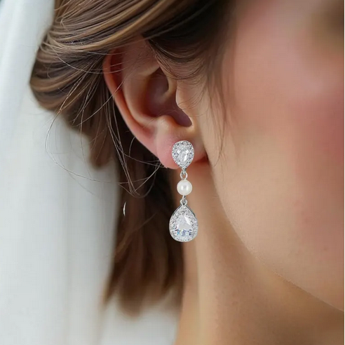 Wedding Teardrop Clip On Crystal Bridal Earrings
