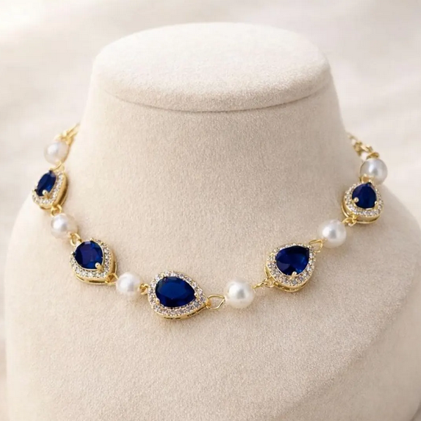 Bracelet en forme de larme bleu saphir plaqué or blanc Coco CZ