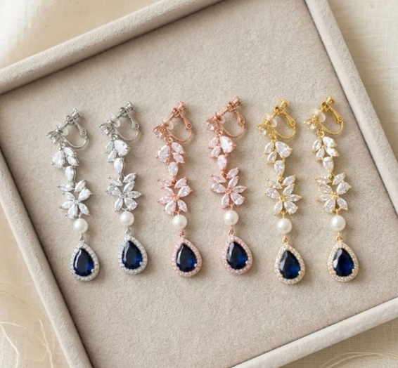 Sapphire Blue Teardrop Bridal Earrings