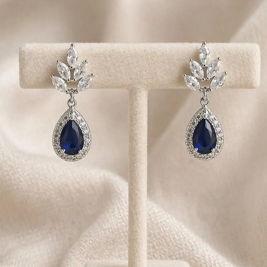 Sapphire Blue Bridal Teardrop Earrings