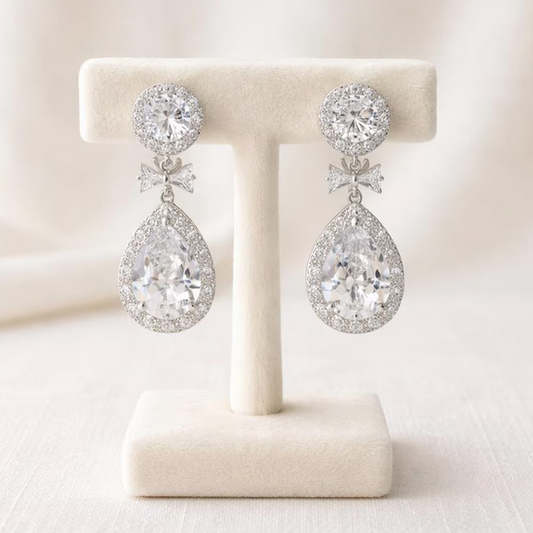 Bridal Crystal Drop Bow Earrings