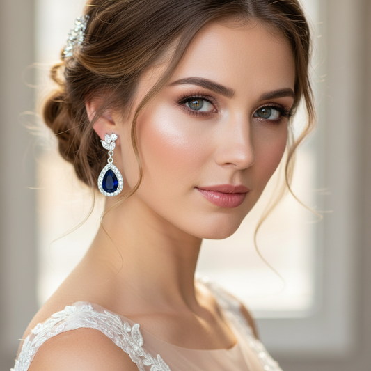 Something Blue Bridal Sapphire Teardrop Earrings