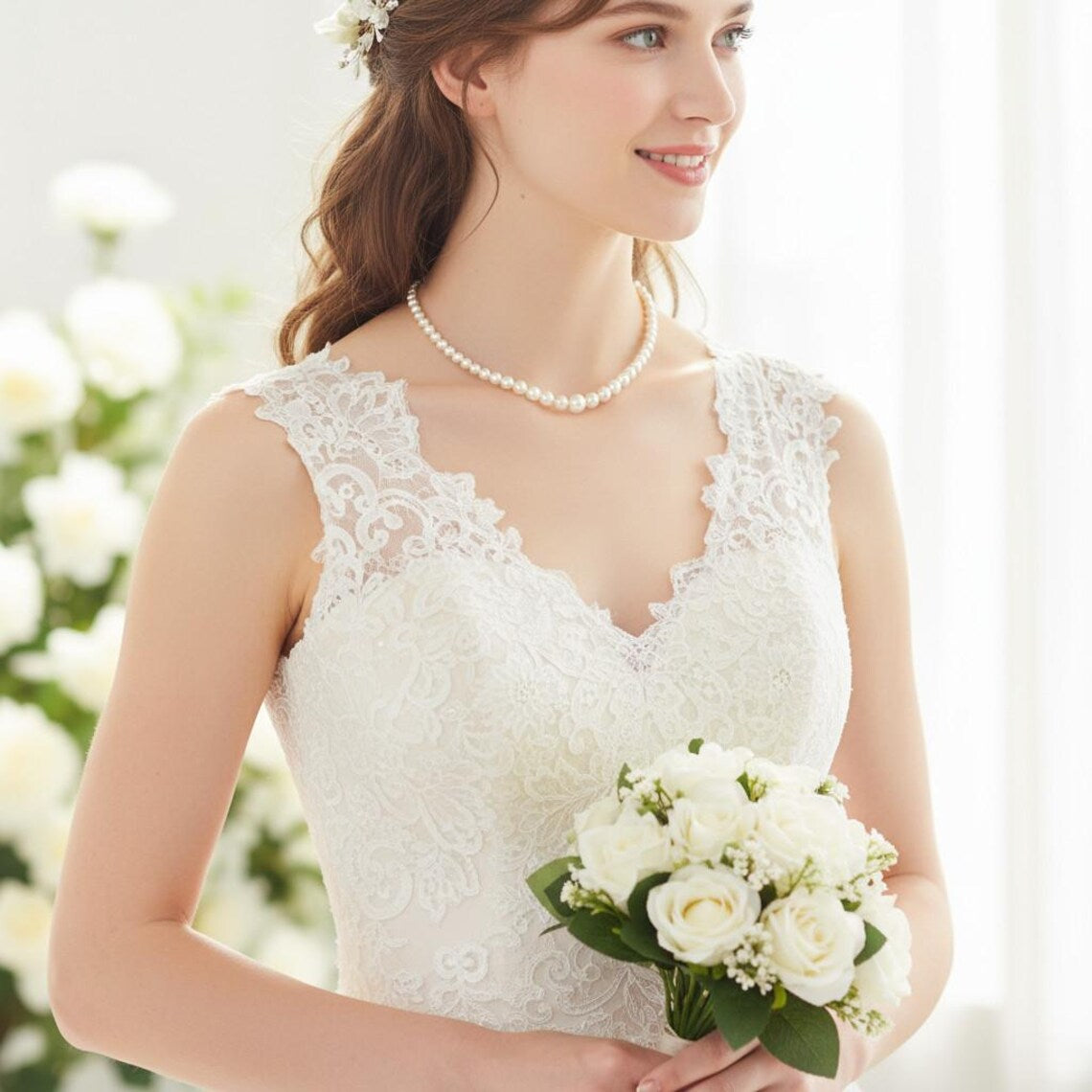 Collier de perles en cristal blanc autrichien progressif Joslyn 