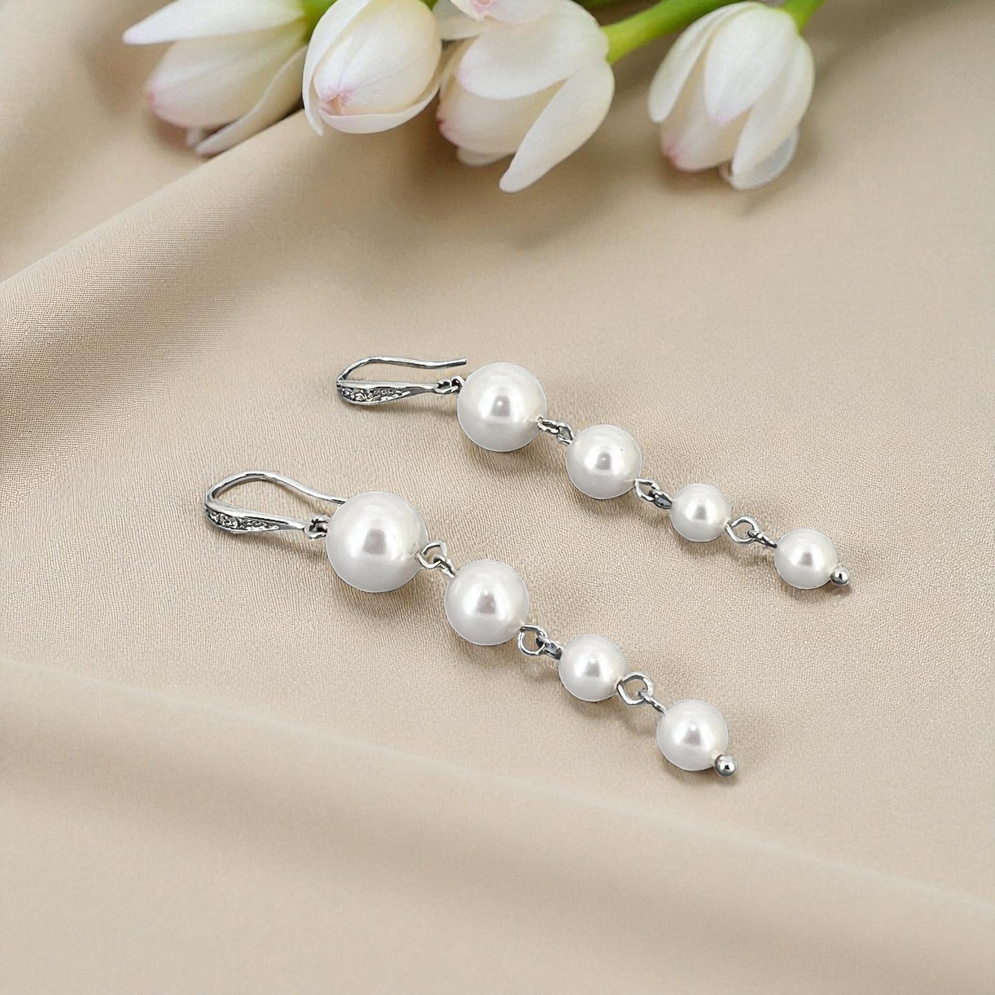 Pearl drop bridal earrings soft romantic jewelry